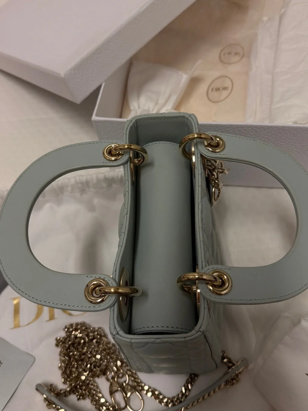 Dior Mini Lady Dior Top Handle Bag in Pale Slate Gray with Gold Hardware - Picture 7 of 10